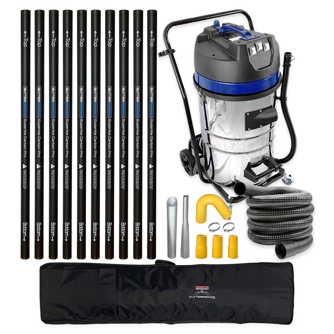 20 Gallon Classic Cyclone Gutter Vacuum, 40 Foot Push Fit Carbon Gutter Poles, Pole Carry Bag and 25 Foot Hose