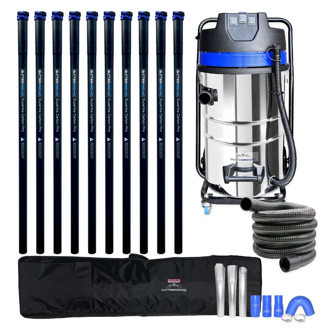 20 Gallon Classic Cyclone Gutter Vacuum, 40 Foot Carbon Clamping Gutter Poles, Carry Bag and 15 Foot Hose