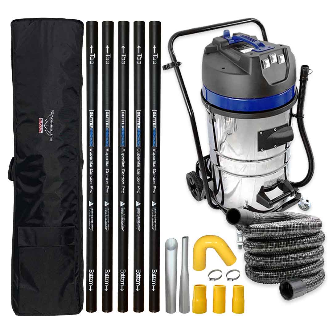 20 Gallon Classic Cyclone Gutter Vacuum, 20 Foot Carbon Push Fit Gutter Poles, Bag and 25ft Hose
