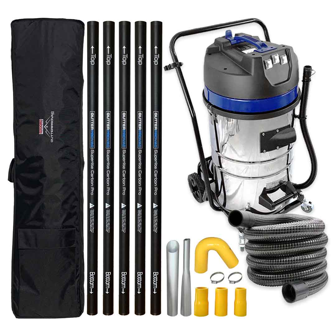 20 Gallon Classic Cyclone Gutter Vacuum, 20 Foot Carbon Gutter Poles, Bag and 50ft Hose