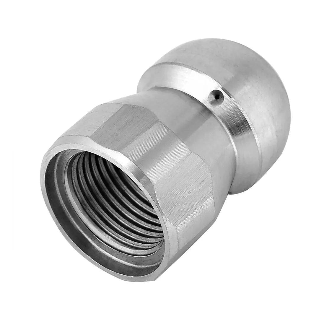 Drain & Downspout Jetting Nozzle - 3/8" NPT Female, 5500 PSI, 045 Jet Size, opposite rear angle showing female threads, faceted base and jet port