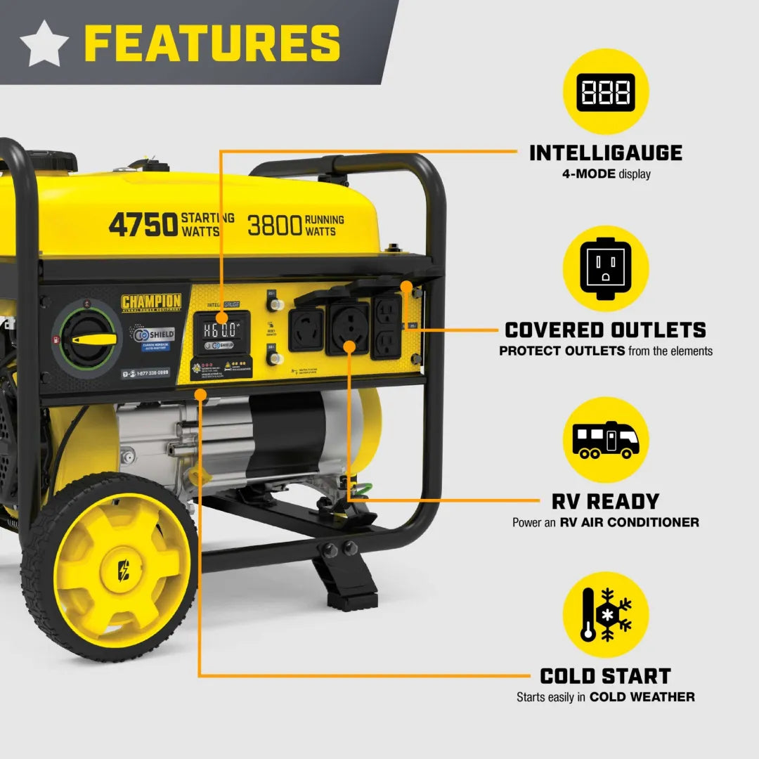 Champion 3800W RV Ready Portable Generator with CO Shield®, 120V Power