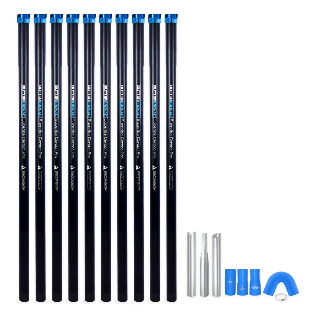 40 Foot Reach Carbon Fiber Clamping Gutter Cleaning Pole Kit (10 Poles) with Silicone Accessories