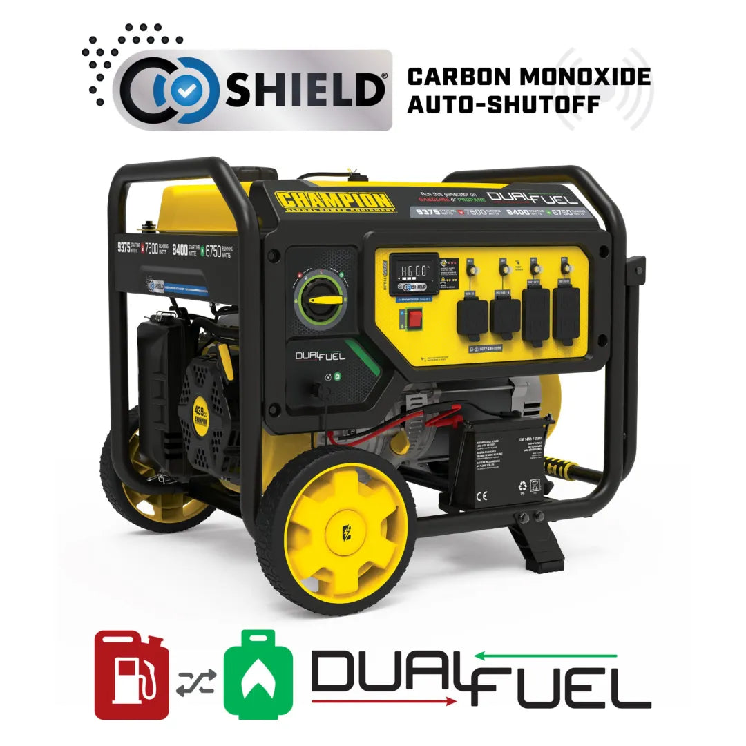 Champion 7500W Electric Start Dual Fuel Generator with CO Shield®, 240V Power