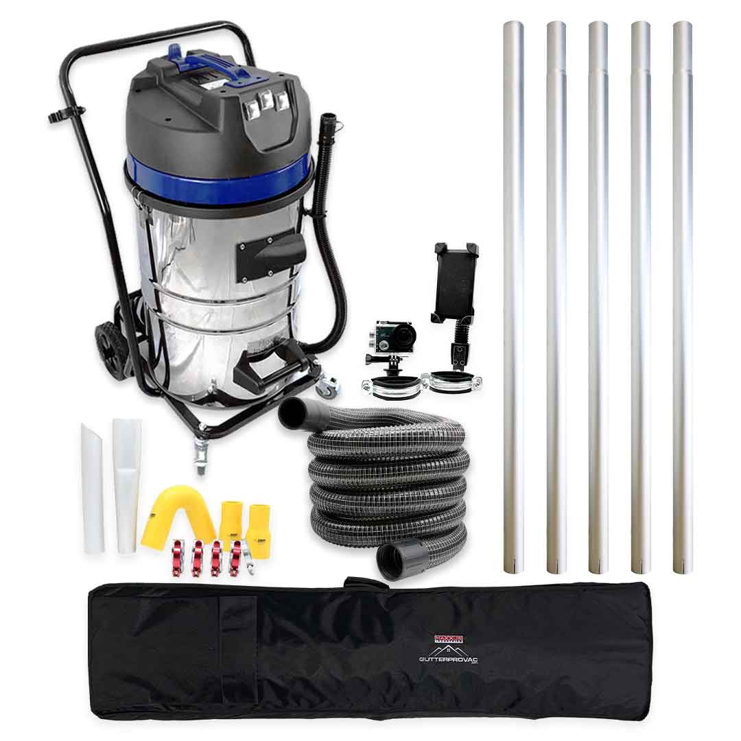 20 Gallon Classic Cyclone Gutter Vacuum with 20 Foot Aluminum Gutter Poles, 25ft Vacuum Hose, Pole Bag and Inspection Camera Kit