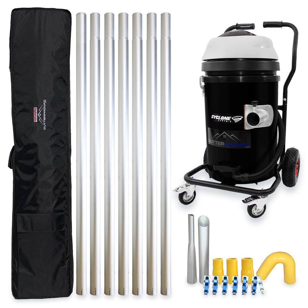 Cyclone II 3600W Polypropylene 20 Gallon Gutter Vacuum with 28 Foot Aluminum Poles and Bag