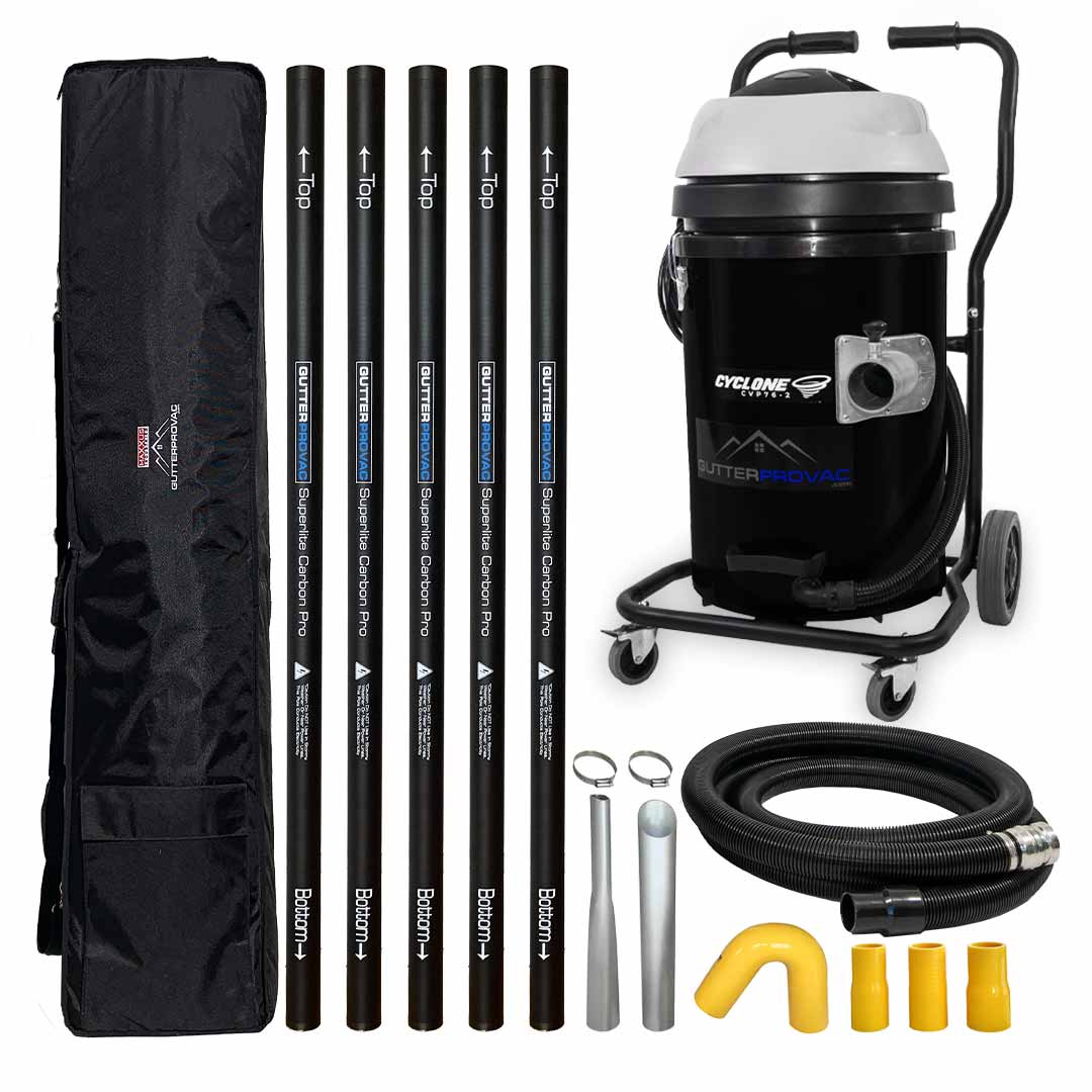 Cyclone 2400W 20 Gallon Domestic (120v) Gutter Vacuum with 20 Foot Carbon Push Fit Poles and Bag