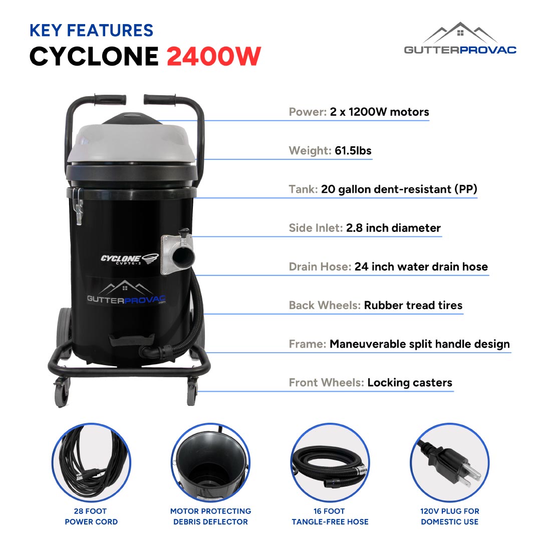 20 Gallon Polypropylene Residential (120v) Cyclone  Gutter Vacuum 2400W