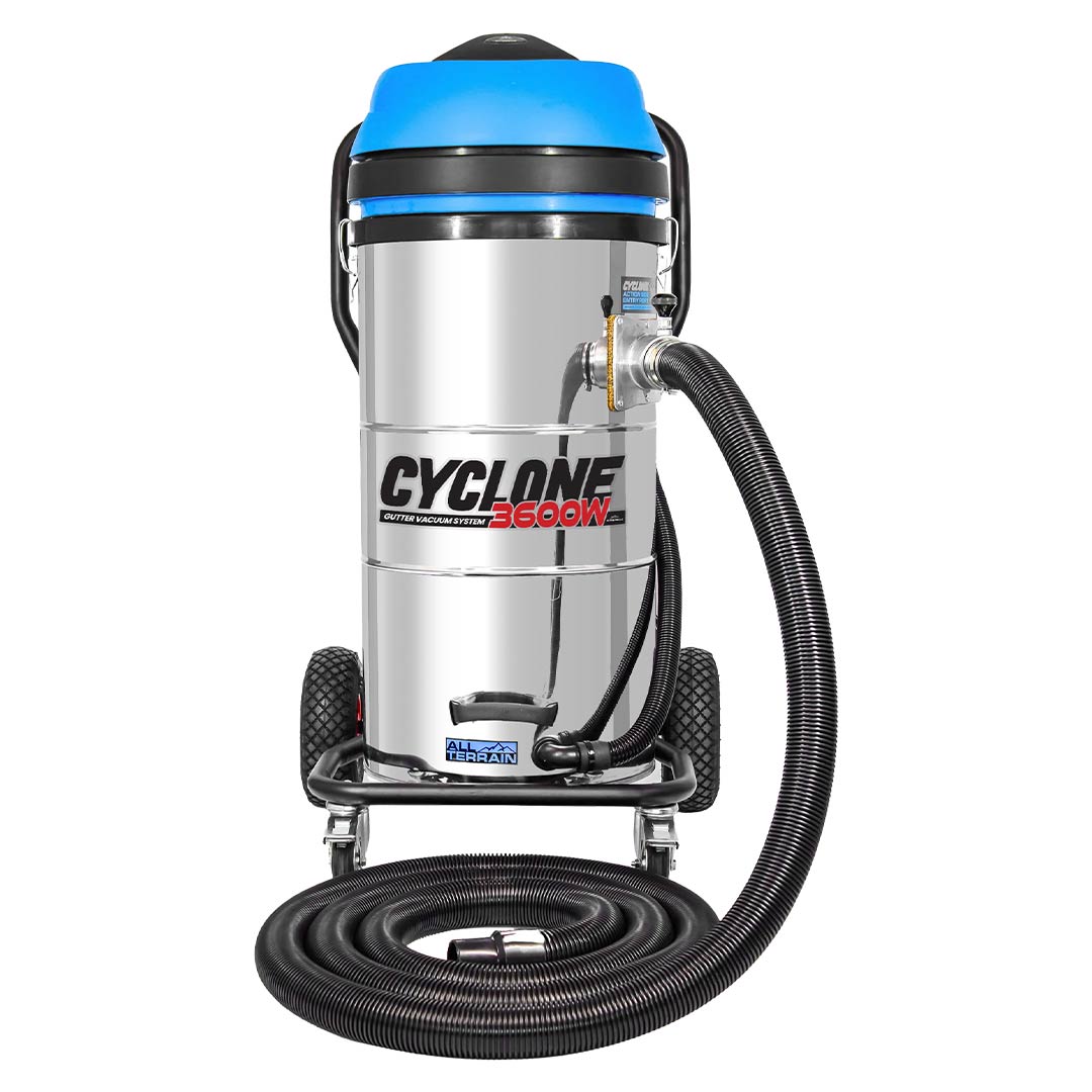 Cyclone II 3600W Stainless Steel 27 Gallon All Terrain Gutter Vacuum with 28 Foot Carbon Clamping Poles and Bag