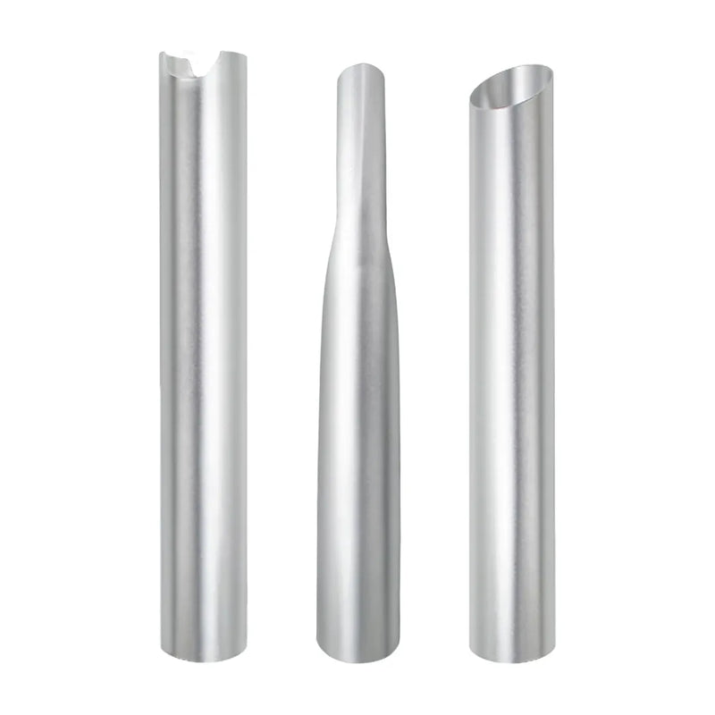Set of three aluminum gutter vacuum nozzles with varied angled and straight-cut openings.