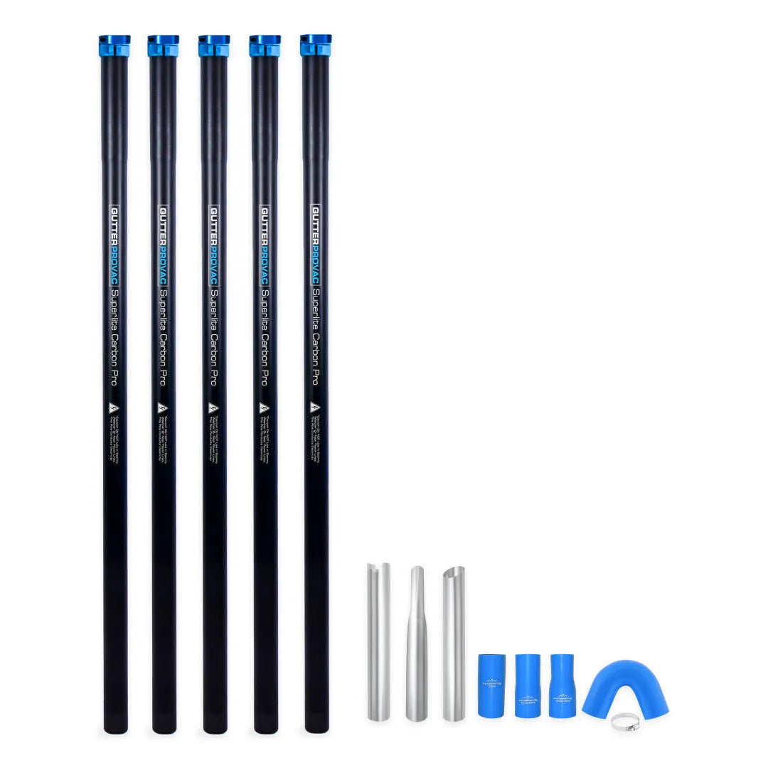 20 Foot Reach Carbon Fiber Clamping Gutter Pole Kit (5 Poles) with Silicone Accessories