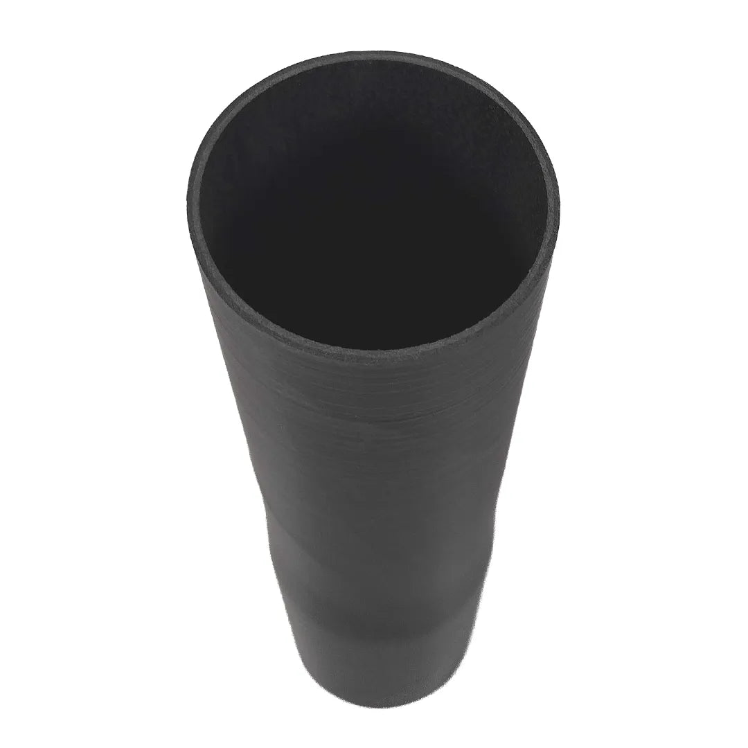 Looking inside the hollow dark cavity of a black silicone nozzle connector.
