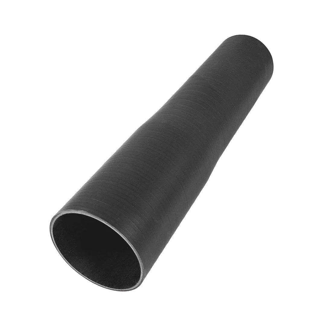 Angled view of a textured black silicone nozzle connector showing its hollow interior.
