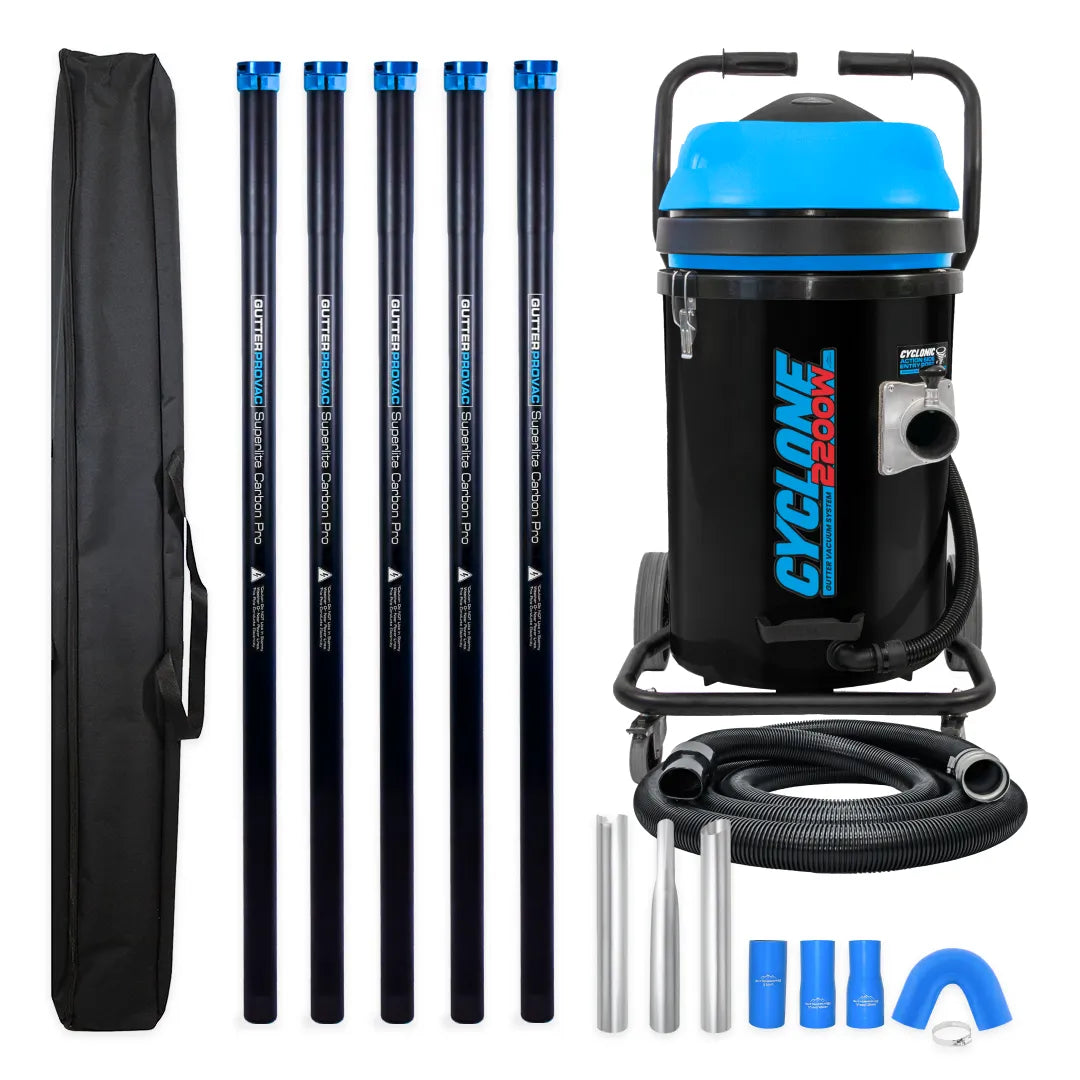 Cyclone 2200W 20 Gallon Domestic (120v) Gutter Vacuum  with 20 Foot Carbon Fiber Clamping  Poles and Bag