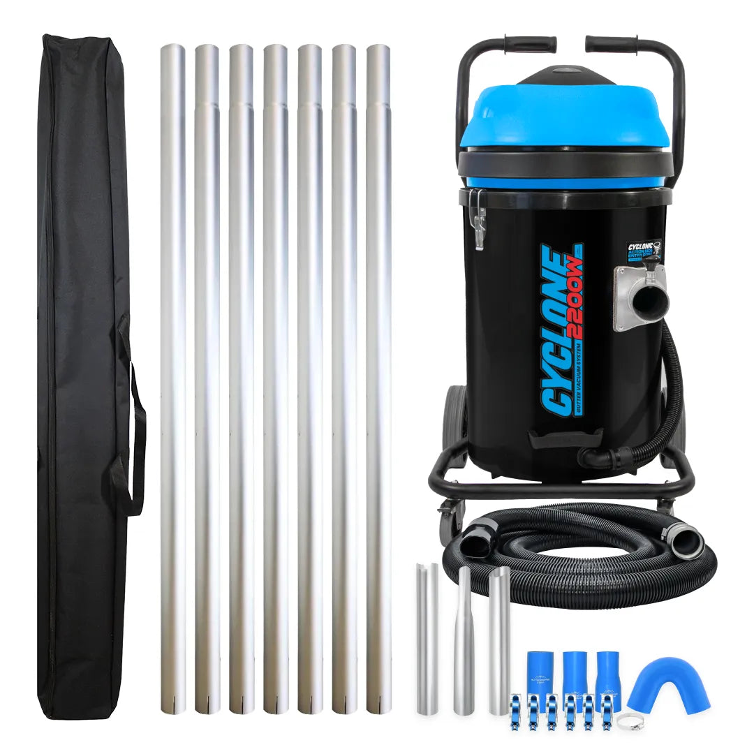 Cyclone 2200W 20 Gallon Polypropylene Domestic (120v) Gutter Vacuum with 28 Foot Aluminum Gutter Poles, and Bag