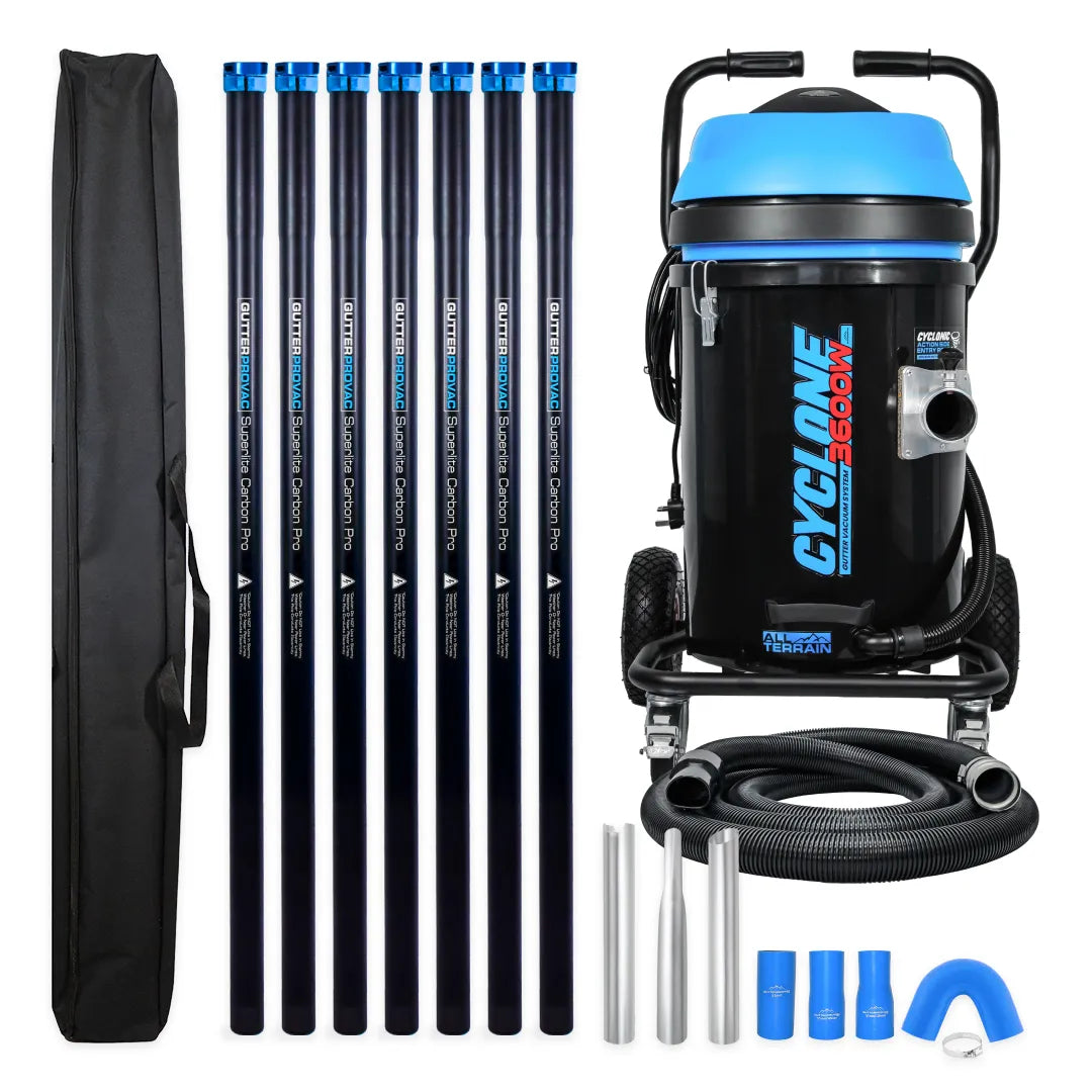 Cyclone II 3600W Polypropylene 20 Gallon Gutter Vacuum with 28 Foot Carbon Clamping Poles and Bag