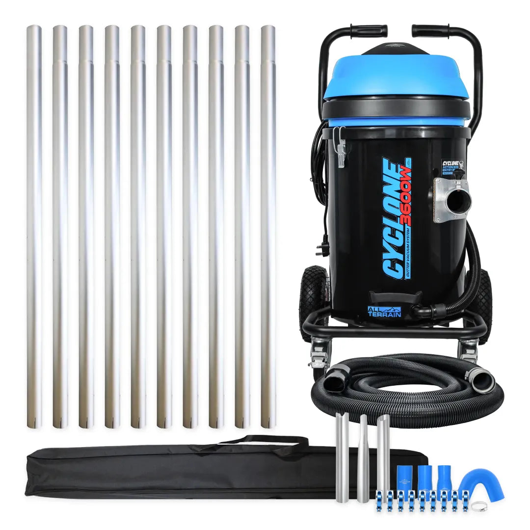 Cyclone II 3600W Polypropylene 20 Gallon Gutter Vacuum with 40 Foot Aluminum Poles and Bag