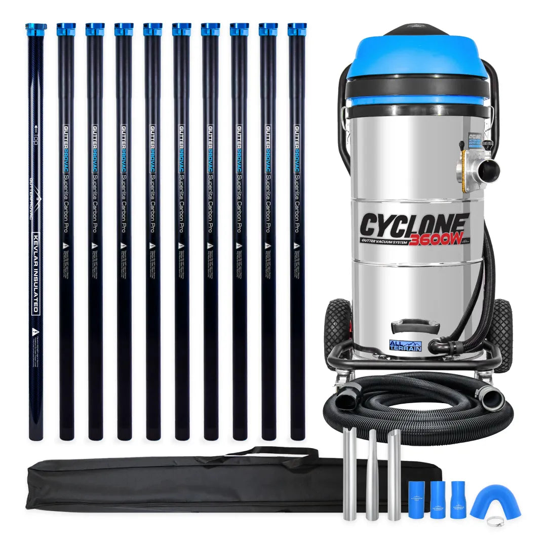 Cyclone II 27-Gallon Large Capacity Commercial Vacuum with 40ft Kevlar and carbon pole system.