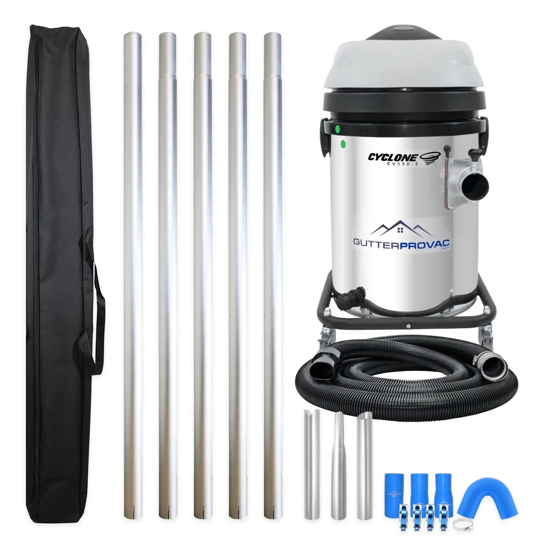 Cyclone 2200W Stainless Steel 13 Gallon Domestic (120v) Gutter Vacuum with 20 Foot Aluminum Poles and Bag