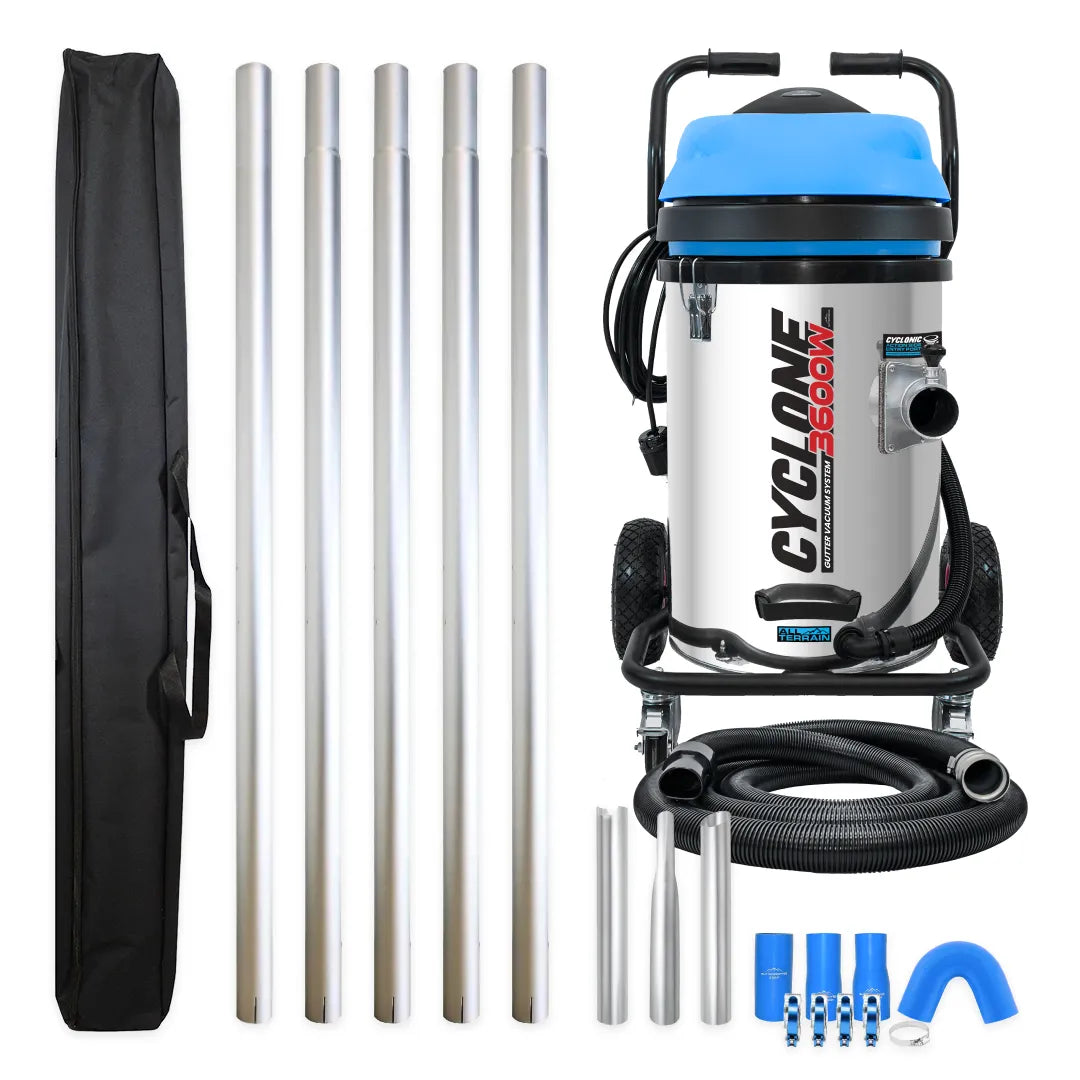 Cyclone II 3600W Stainless Steel 20 Gallon Gutter Vacuum with 20 Foot Aluminum Poles and Bag