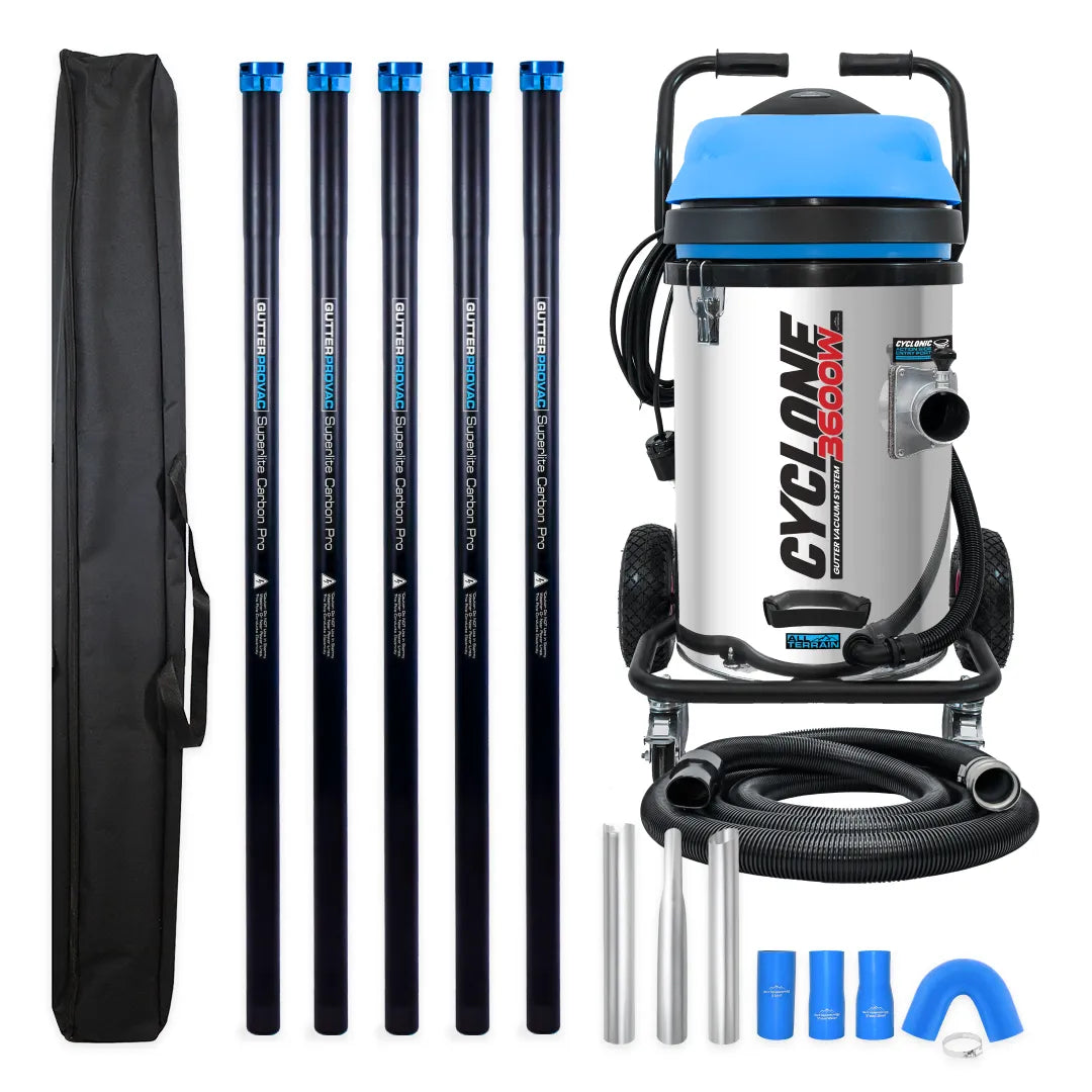 Cyclone II 3600W Stainless Steel 20 Gallon Gutter Vacuum with 20 Foot Carbon Fiber Clamping  Poles and Bag
