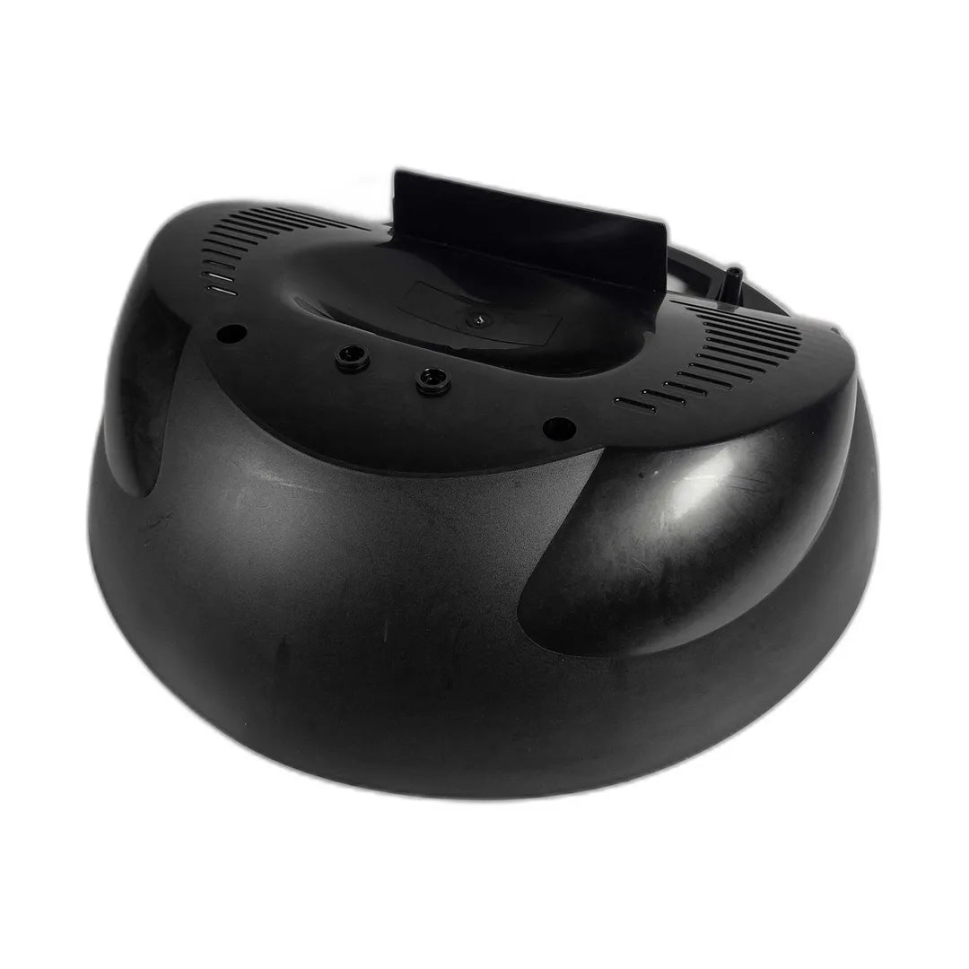 Cyclone motor head replacement cover, black plastic dome viewed from above showing the vent slots, mounting holes and handle tab