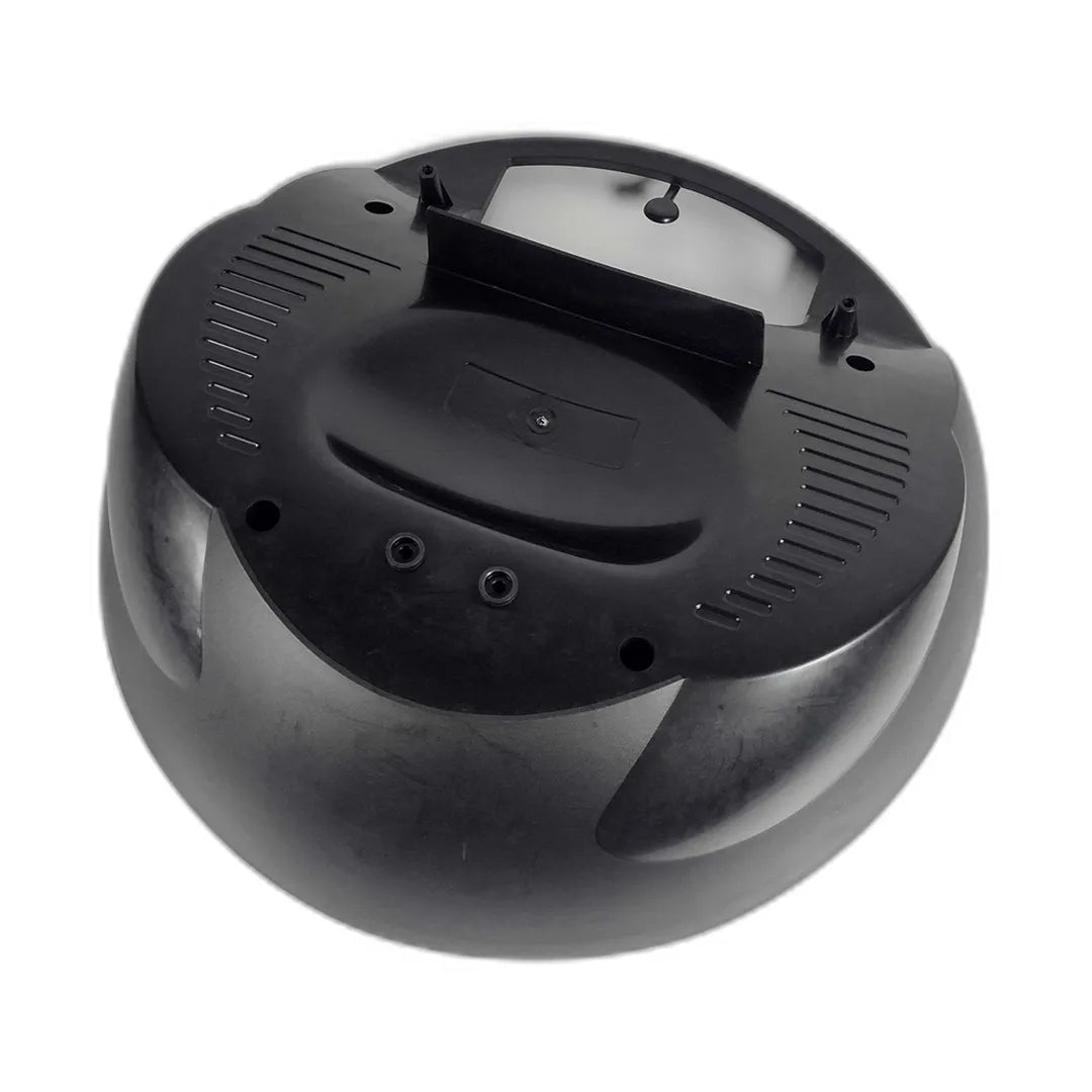 Cyclone motor head replacement cover, black plastic dome underside showing the vent slots, handle bracket and screw bosses