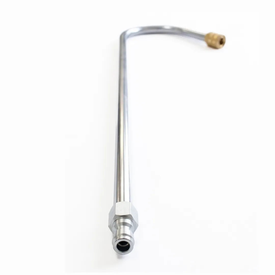 30" U-Bend Gutter Cleaning Attachment for Pressure Washers - 1/4" Quick Connect, lengthwise view from silver connector toward the bent brass coupler