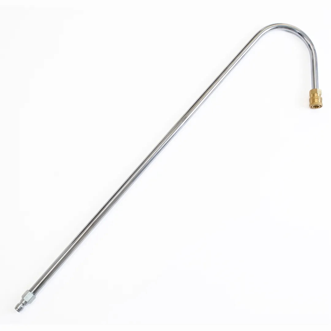 30" U-Bend Gutter Cleaning Attachment for Pressure Washers - 1/4" Quick Connect, full silver tube with U-bend, brass coupler and silver connector