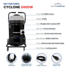 Domestic (120v) Gutter Vacuum "Cyclone" 2400W Polypropylene, 20 Gallon Tank