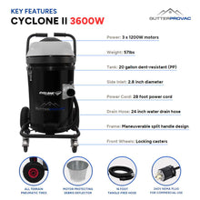 Cyclone II 3600W Polypropylene 3600W, 3 motor, 20 Gallon Commercial Gutter Vacuum