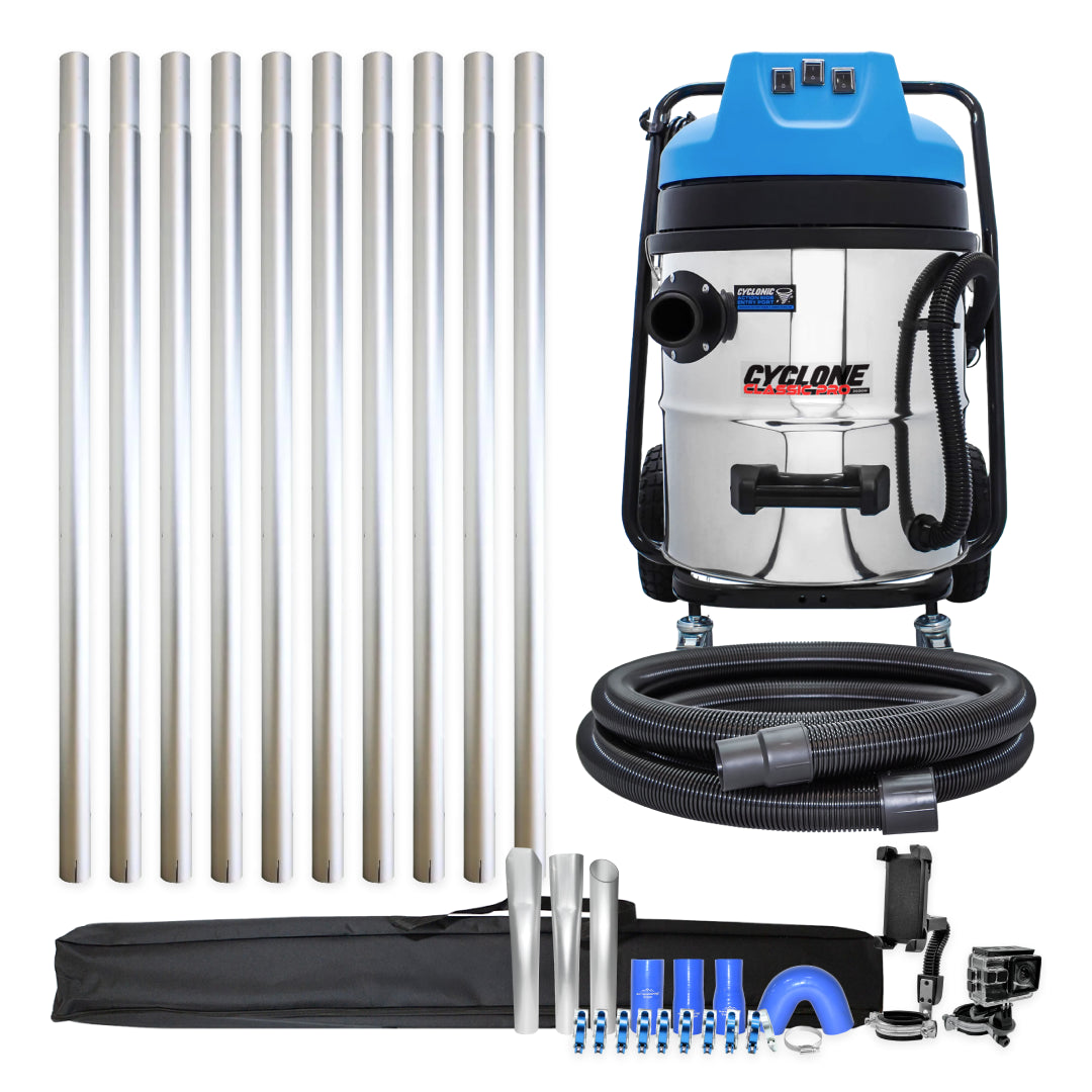 16 Gallon Classic Cyclone Gutter Vacuum with 40 Foot Aluminum Gutter Poles, 15ft Hose, Pole Bag and Inspection Camera