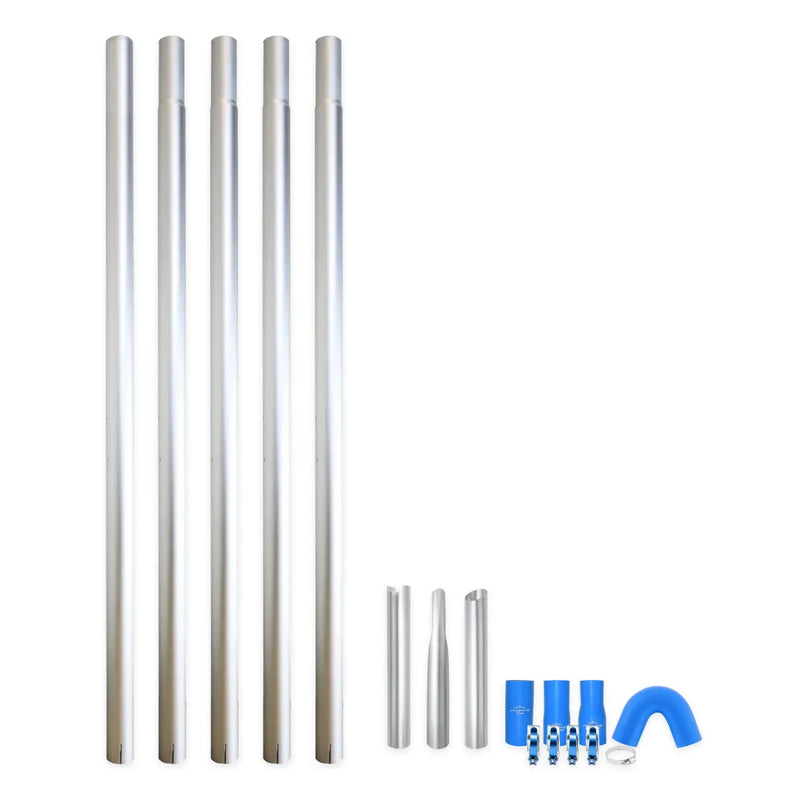 Gutter vacuum pole kit with 5 aluminum poles, clamps, angled head, nozzles, and adapters
