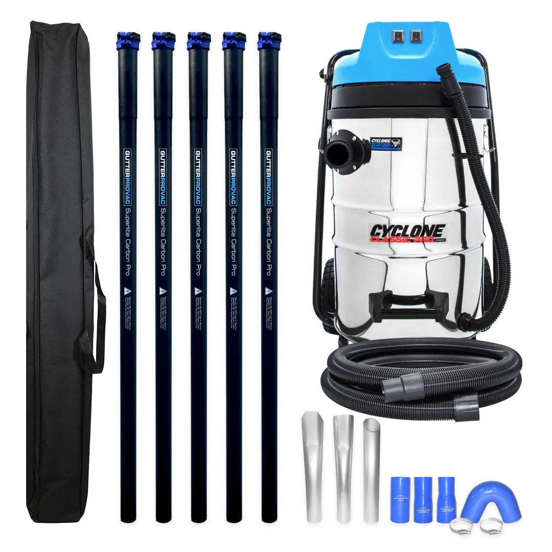 Cyclone Classic Pro 20 Gallon 2400W Residential Gutter Vacuum System with 20ft Carbon Clamping Pole Kit and Pole Bag