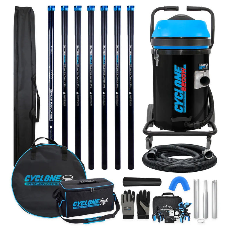 Gold Standard Residential Gutter Vac Package with 20gal Cyclone I 2200W polypropylene vacuum, 28ft carbon poles, hose, inspection camera and bags