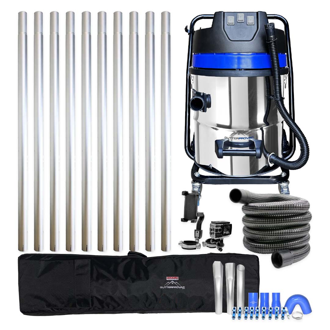 16 Gallon Classic Cyclone Gutter Vacuum with 40 Foot Aluminum Gutter Poles, 15ft Hose, Pole Bag and Inspection Camera