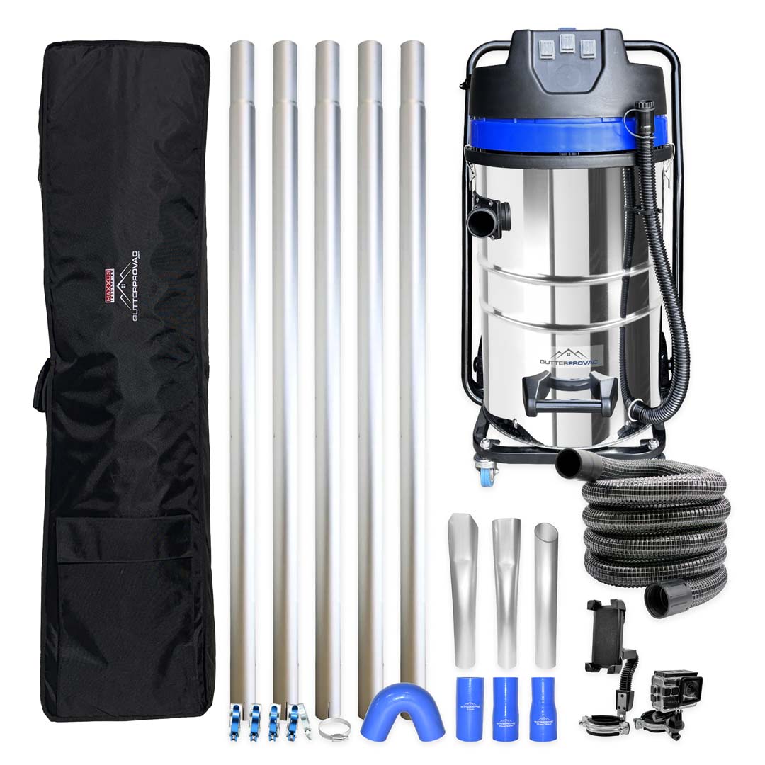 20 Gallon Classic Cyclone Gutter Vacuum with 20 Foot Aluminum Gutter Poles, 15ft Vacuum Hose, Pole Bag and Inspection Camera Kit