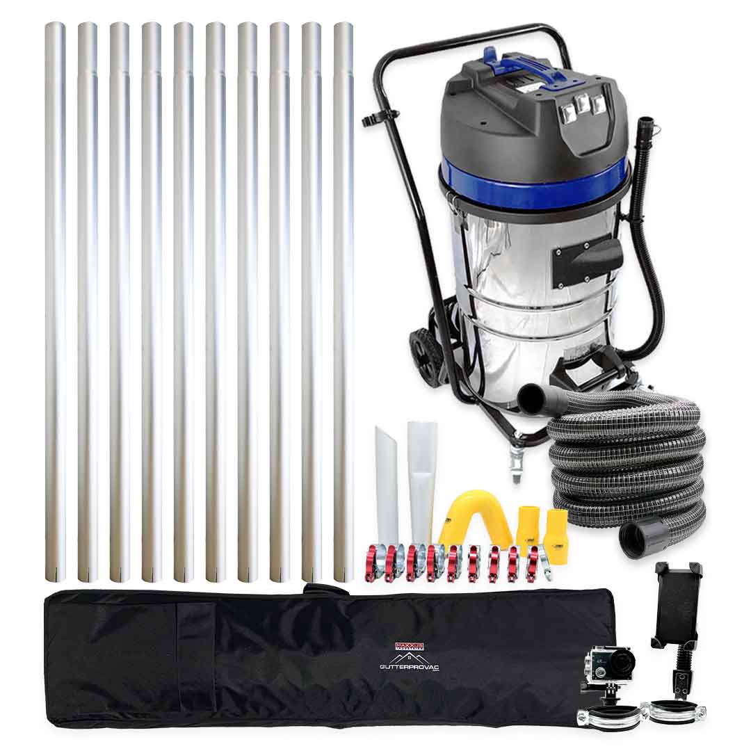 20 Gallon Classic Cyclone Gutter Vacuum with 40 Foot Aluminum Poles, 25ft Hose, Pole Bag and Inspection Camera Kit