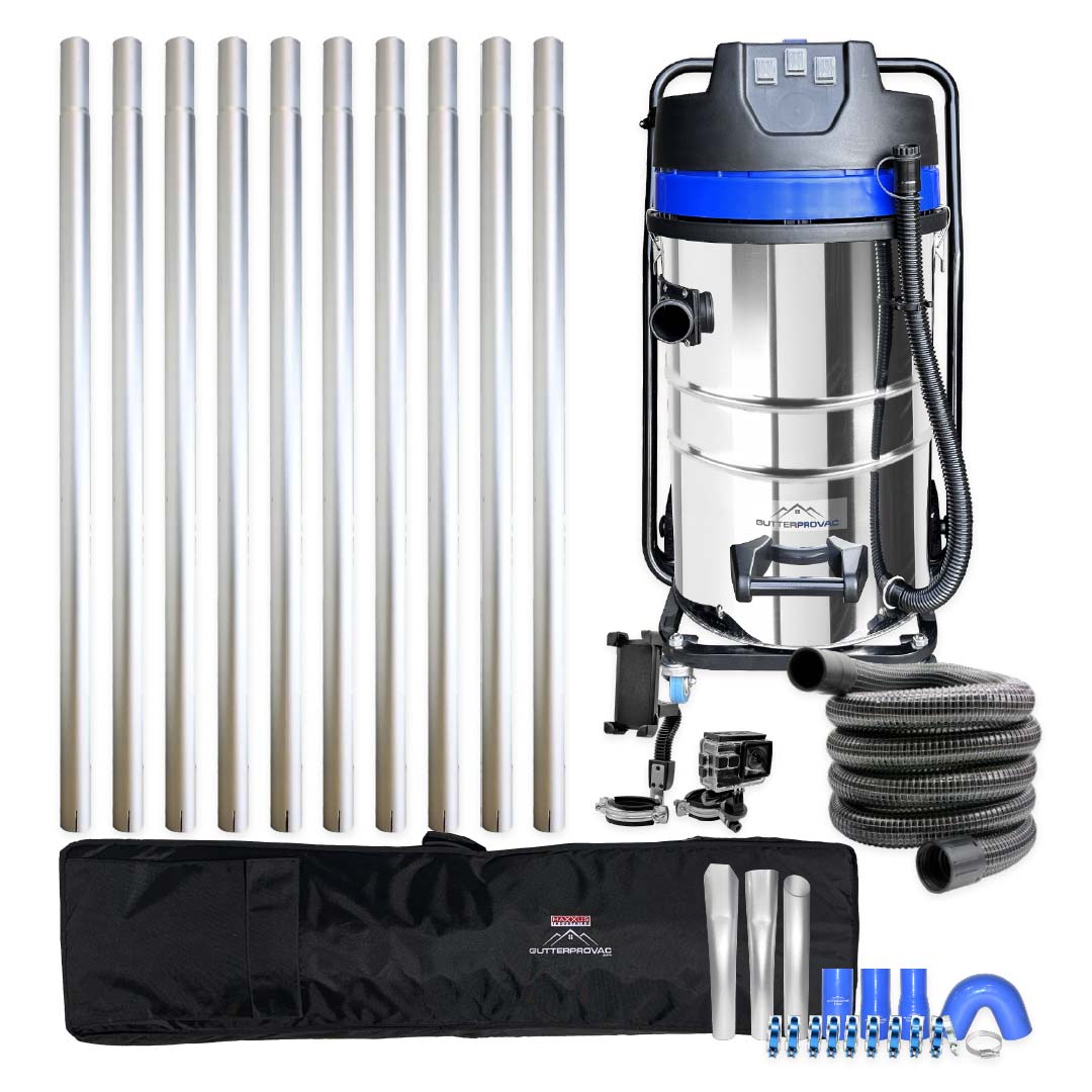 20 Gallon Classic Cyclone Gutter Vacuum with 40 Foot Aluminum Poles, 15ft Hose, Pole Bag and Inspection Camera Kit