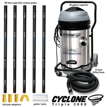 Cyclone Triple 3600 20 Gallon Gutter Vacuum and 20 Foot Carbon Gutter Poles Kit