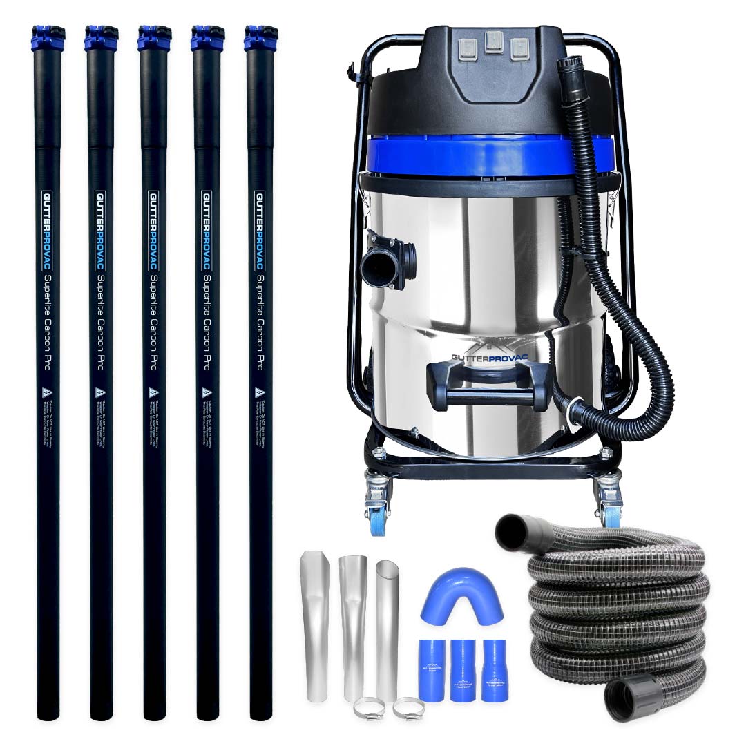 16 Gallon Classic Cyclone Gutter Vacuum with 20 Foot Carbon Clamping Poles and 15 Foot 2" diameter hose