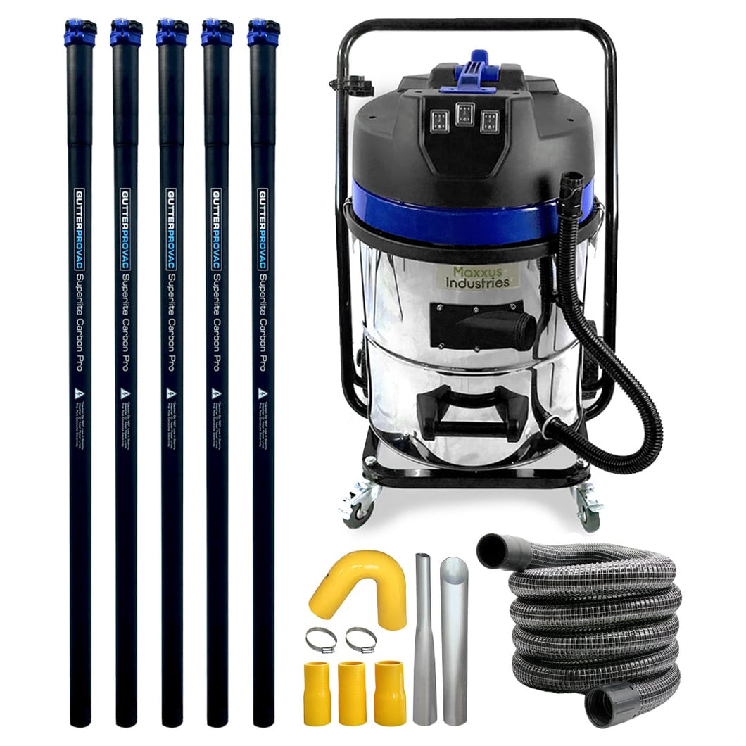 16 Gallon Classic Gutter Vacuum Kit with 20 Foot Carbon Clamping Poles and 50 Foot Hose