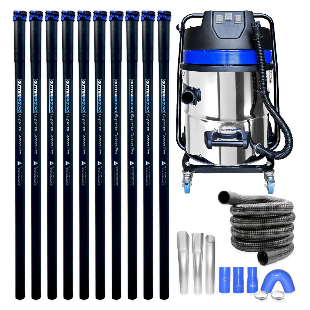 16 Gallon Classic Cyclone Gutter Vacuum, 40 Foot (3 Story) Carbon Clamping Poles and 15 Foot Hose