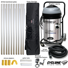Cyclone Triple 3600 20 Gallon Gutter Vacuum, 40 Foot Aluminum Gutter Poles, Pole Bag and Inspection Camera Kit