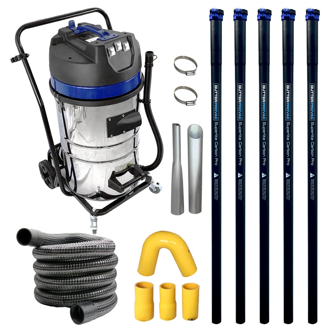 20 Gallon Classic Cyclone Gutter Vacuum and 20 foot (2 Story) Carbon Clamping Pole Kit with 25 Foot Hose