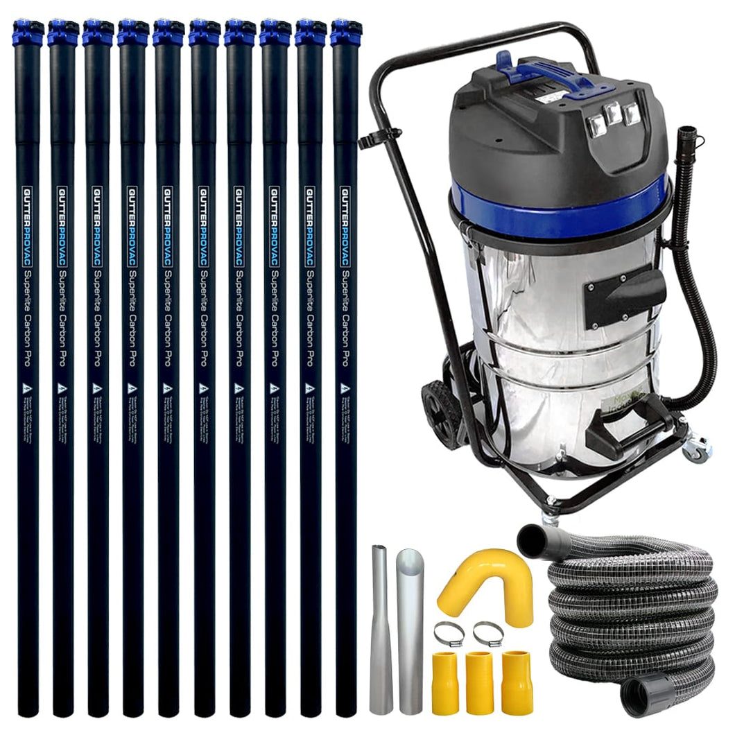 20 Gallon Classic Gutter Vacuum Kit with 40 Foot Carbon Clamping Pole Set and 50 Foot Vacuum Hose