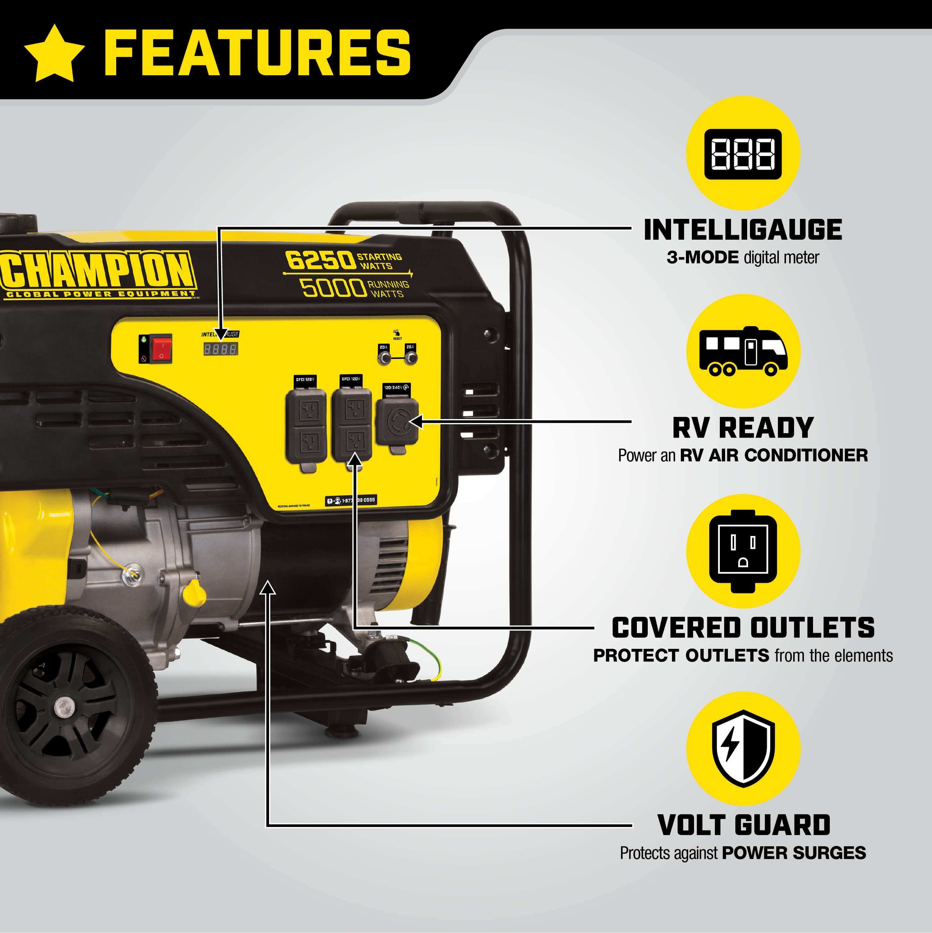 5000W Portable Gas Generator with Wheel Kit by Champion