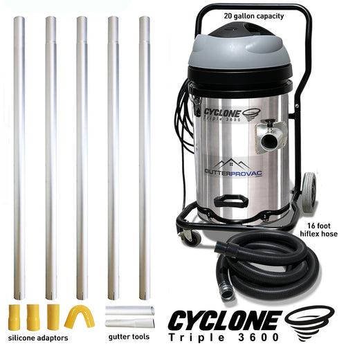 Cyclone Triple 3600 20 Gallon Gutter Vacuum with 20 Foot Aluminum Poles Kit