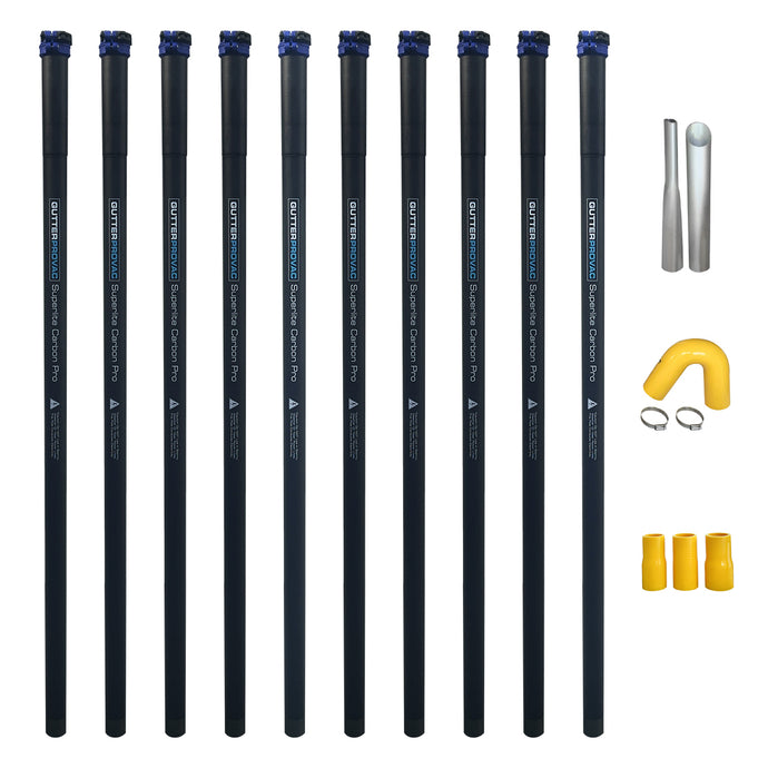 Gutter Vacuum Carbon Fiber Clamping 40 Foot Pole Kit (10 Poles) with Silicone Accessories